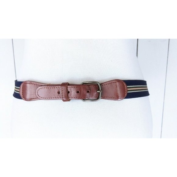 Blue and yellow striped elastic stretch canvas leather belt - Picture 3 of 3